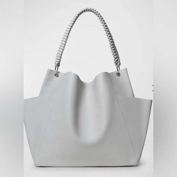 Callista leather tote with side pockets.Color: light grey/stone . NWT